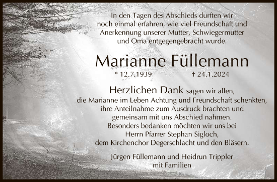 Anzeige von Marianne Füllemann von Reutlinger General-Anzeiger