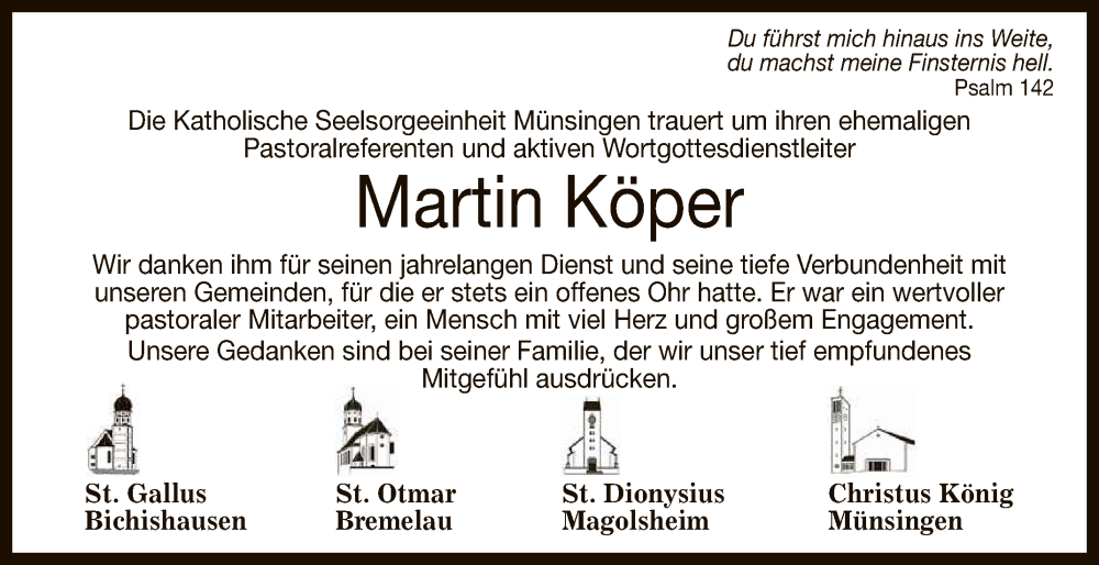  Traueranzeige für Martin Köper vom 03.02.2024 aus Reutlinger General-Anzeiger