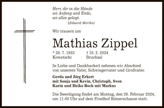 Anzeige von Mathias Zippel von Reutlinger General-Anzeiger