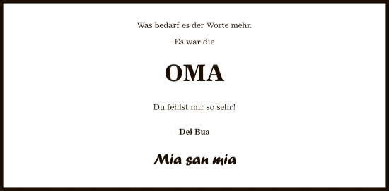 Anzeige von Oma  von Reutlinger General-Anzeiger
