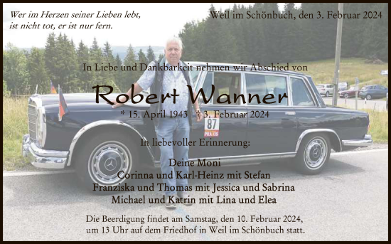 Anzeige von Robert Wanner von Reutlinger General-Anzeiger