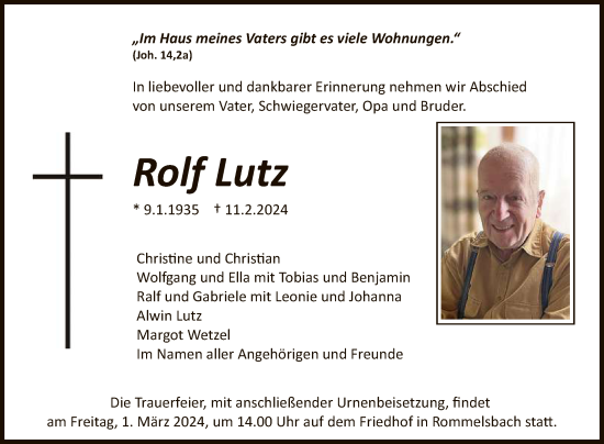 Anzeige von Rolf Lutz von Reutlinger General-Anzeiger