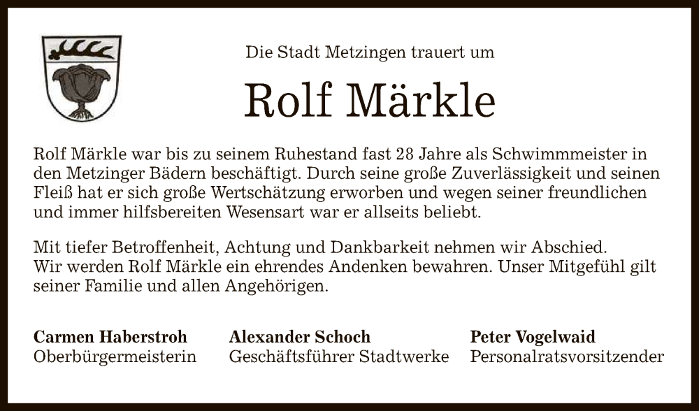  Traueranzeige für Rolf Märkle vom 03.02.2024 aus Reutlinger General-Anzeiger