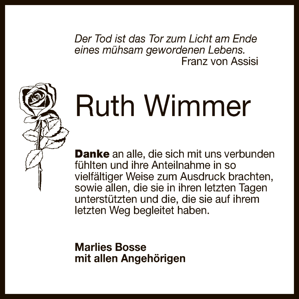  Traueranzeige für Ruth Wimmer vom 17.02.2024 aus Reutlinger General-Anzeiger
