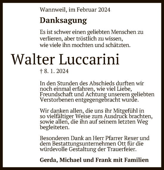 Anzeige von Walter Luccarini von Reutlinger General-Anzeiger