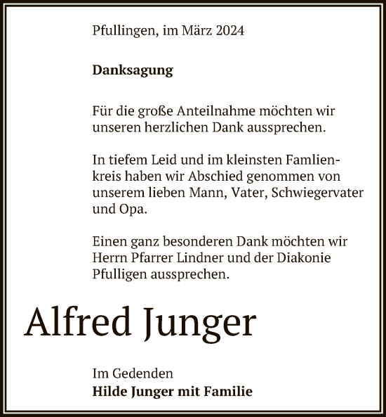 Anzeige von Alfred Junger von Reutlinger General-Anzeiger