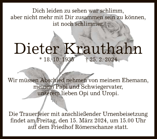Anzeige von Dieter Krauthahn von Reutlinger General-Anzeiger