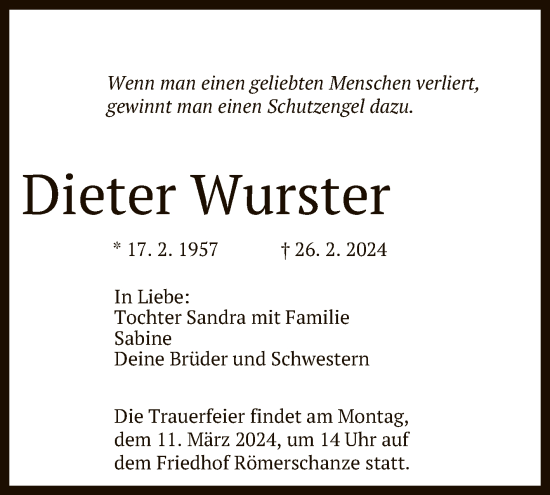 Anzeige von Dieter Wurster von Reutlinger General-Anzeiger
