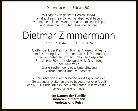 Anzeige von Dietmar Zimmermann von Reutlinger General-Anzeiger