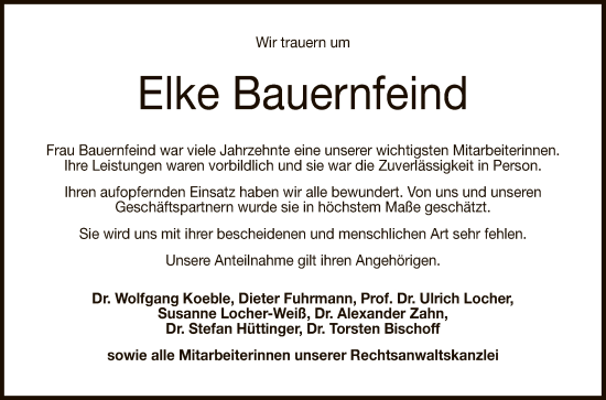 Anzeige von Elke Bauernfeind von Reutlinger General-Anzeiger