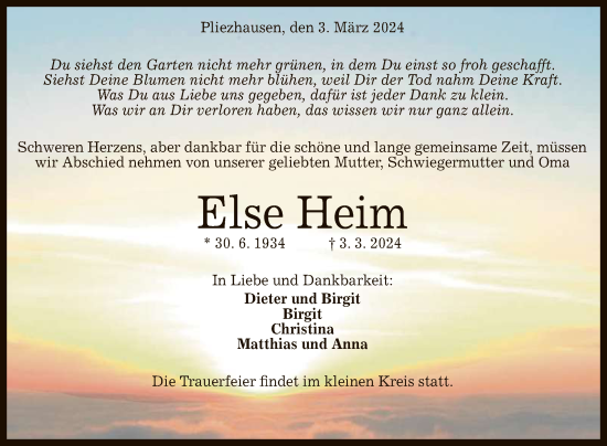 Anzeige von Else Heim von Reutlinger General-Anzeiger