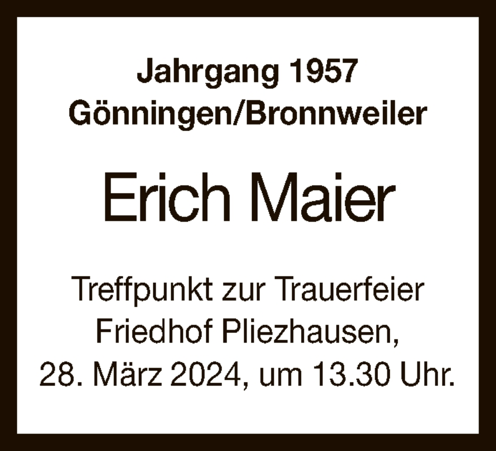  Traueranzeige für Erich Maier vom 23.03.2024 aus Reutlinger General-Anzeiger