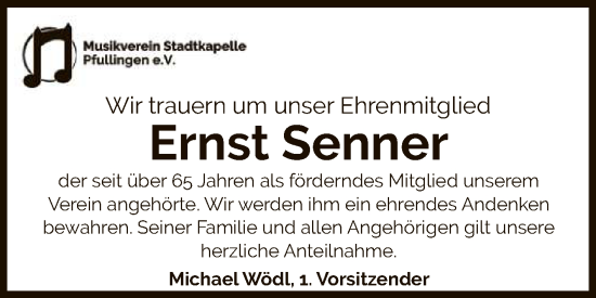 Anzeige von Ernst Senner von Reutlinger General-Anzeiger