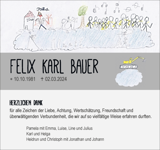 Anzeige von Felix Karl Bauer von Reutlinger General-Anzeiger