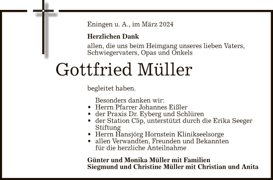 Anzeige von Gottfried Müller von Reutlinger General-Anzeiger
