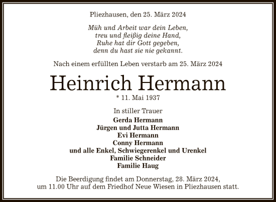 Anzeige von Heinrich Hermann von Reutlinger General-Anzeiger