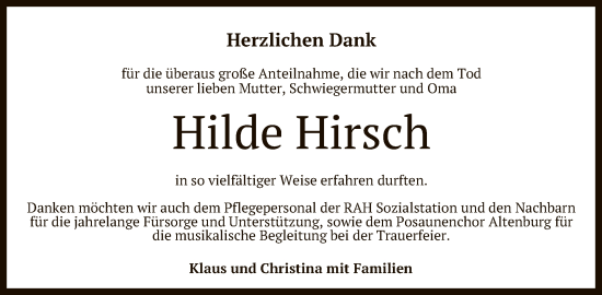 Anzeige von Hilde Hirsch von Reutlinger General-Anzeiger