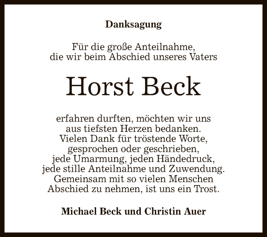 Anzeige von Horst Beck von Reutlinger General-Anzeiger