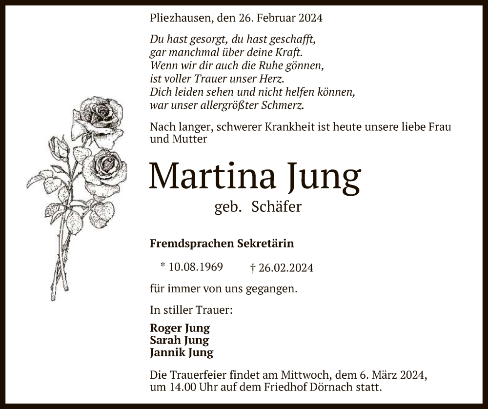  Traueranzeige für Martina Jung vom 02.03.2024 aus Reutlinger General-Anzeiger