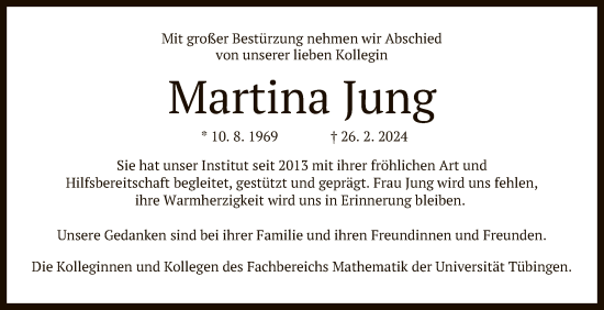 Anzeige von Martina Jung von Reutlinger General-Anzeiger