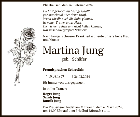 Anzeige von Martina Jung von Reutlinger General-Anzeiger