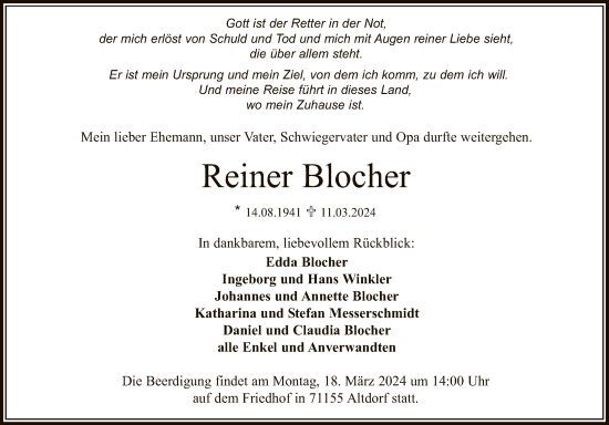Anzeige von Reiner Blocher von Reutlinger General-Anzeiger