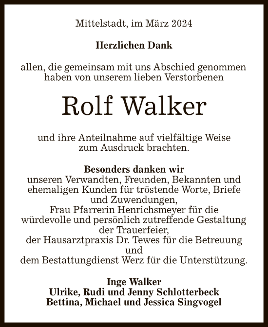 Anzeige von Rolf Walker von Reutlinger General-Anzeiger