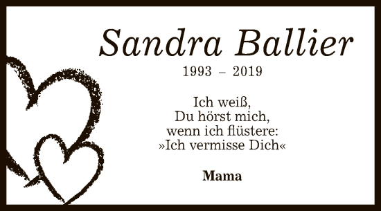 Anzeige von Sandra Ballier von Reutlinger General-Anzeiger