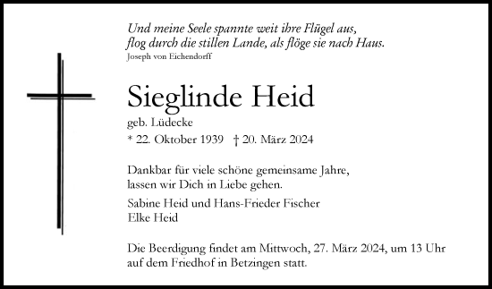 Anzeige von Sieglinde Heid von Reutlinger General-Anzeiger