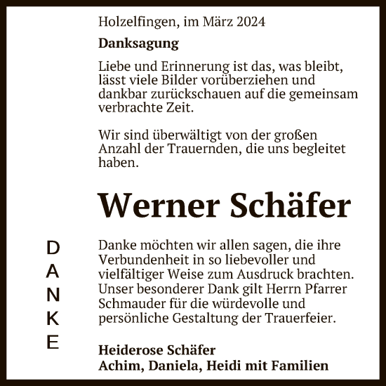 Anzeige von Werner Schäfer von Reutlinger General-Anzeiger