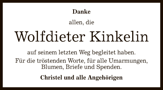 Anzeige von Wolfdieter Kinkelin von Reutlinger General-Anzeiger