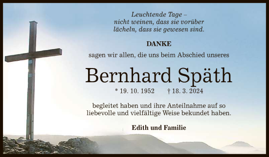 Anzeige von Bernhard Späth von Reutlinger General-Anzeiger