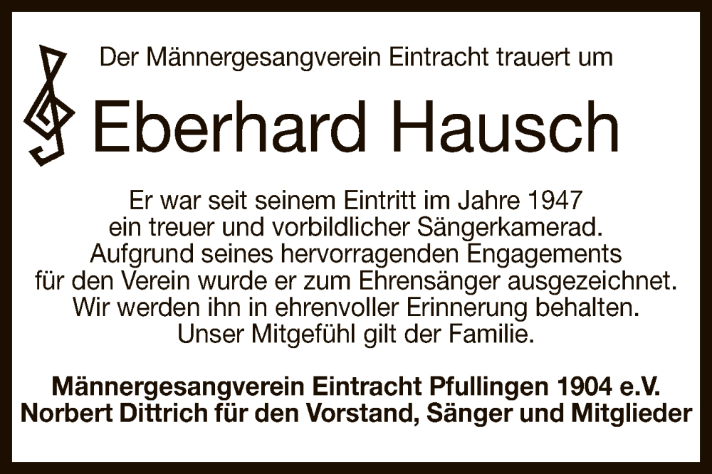  Traueranzeige für Eberhard Hausch vom 20.04.2024 aus Reutlinger General-Anzeiger