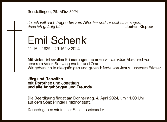 Anzeige von Emil Schenk von Reutlinger General-Anzeiger