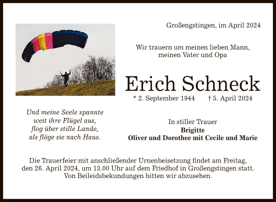 Anzeige von Erich Schneck von Reutlinger General-Anzeiger