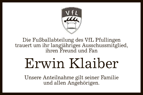 Anzeige von Erwin Klaiber von Reutlinger General-Anzeiger