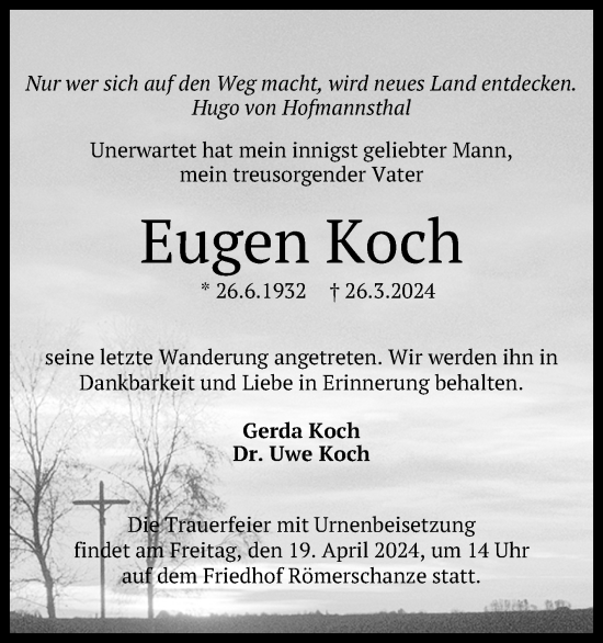 Anzeige von Eugen Koch von Reutlinger General-Anzeiger