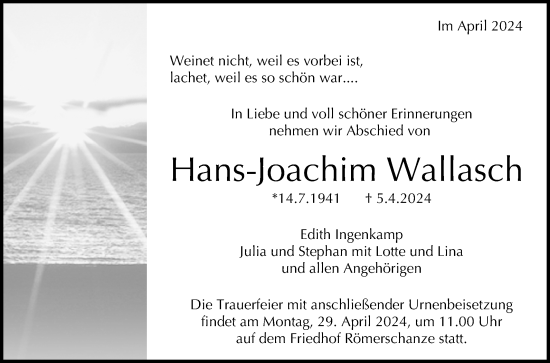 Anzeige von Hans-Joachim Wallasch von Reutlinger General-Anzeiger
