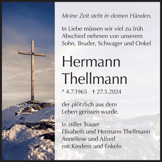 Anzeige von Hermann Thellmann von Reutlinger General-Anzeiger