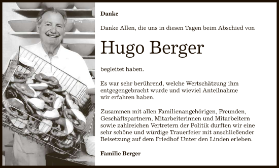 Anzeige von Hugo Berger von Reutlinger General-Anzeiger