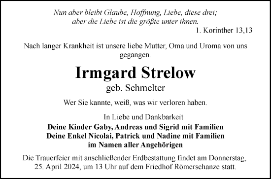 Anzeige von Irmgard Strelow von Reutlinger General-Anzeiger