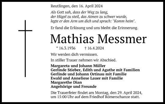 Anzeige von Mathias Mesmer von Reutlinger General-Anzeiger