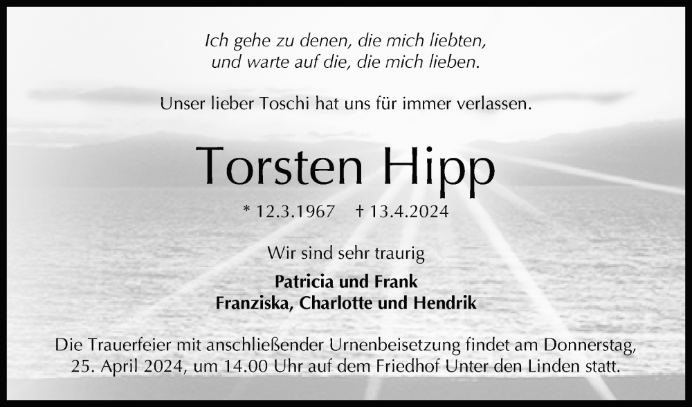  Traueranzeige für Torsten Hipp vom 20.04.2024 aus Reutlinger General-Anzeiger