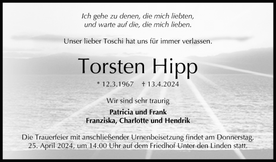 Anzeige von Torsten Hipp von Reutlinger General-Anzeiger