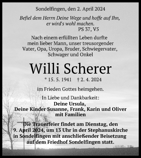 Anzeige von Willi Scherer von Reutlinger General-Anzeiger
