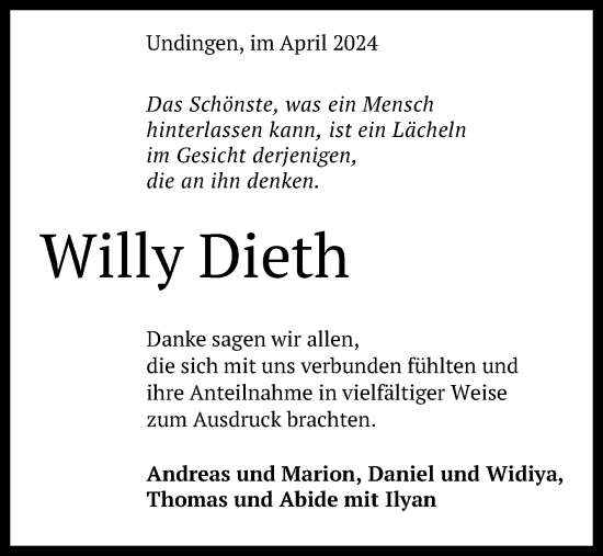 Anzeige von Willy Dieth von Reutlinger General-Anzeiger