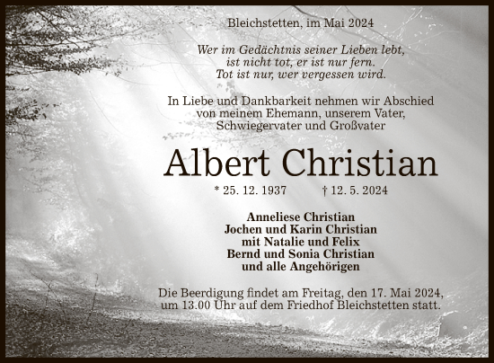Anzeige von Albert Christian von Reutlinger General-Anzeiger