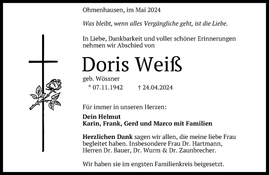 Anzeige von Doris Weiß von Reutlinger General-Anzeiger
