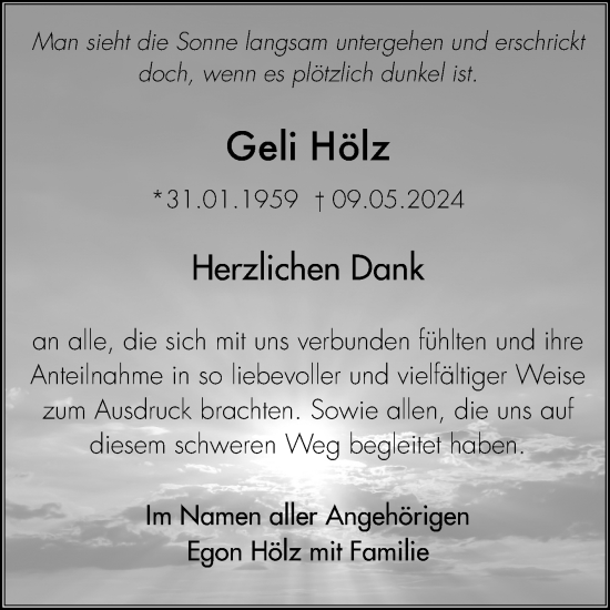 Anzeige von Geli Hölz von Reutlinger General-Anzeiger
