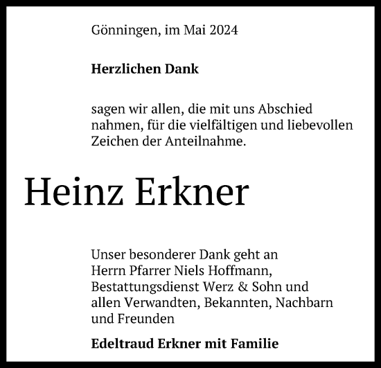 Anzeige von Heinz Erkner von Reutlinger General-Anzeiger